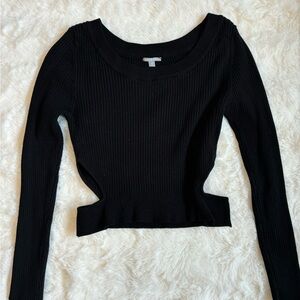 Charlotte Russe Black Crop Bodysuit with Cut Out Details